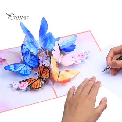 Pop-Up Greeting Card Colorful Butterfly Flower Design 3D Foldable with Envelope Handmade Appreciation Blessing Cards