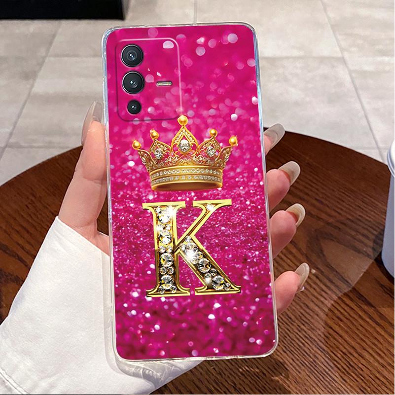 For Vivo V23 Pro New Crown Letter Pink Shiny A To Z Couple Phone Case For Vivo V23 Pro Transparent TPU Shockproof Soft Casing
