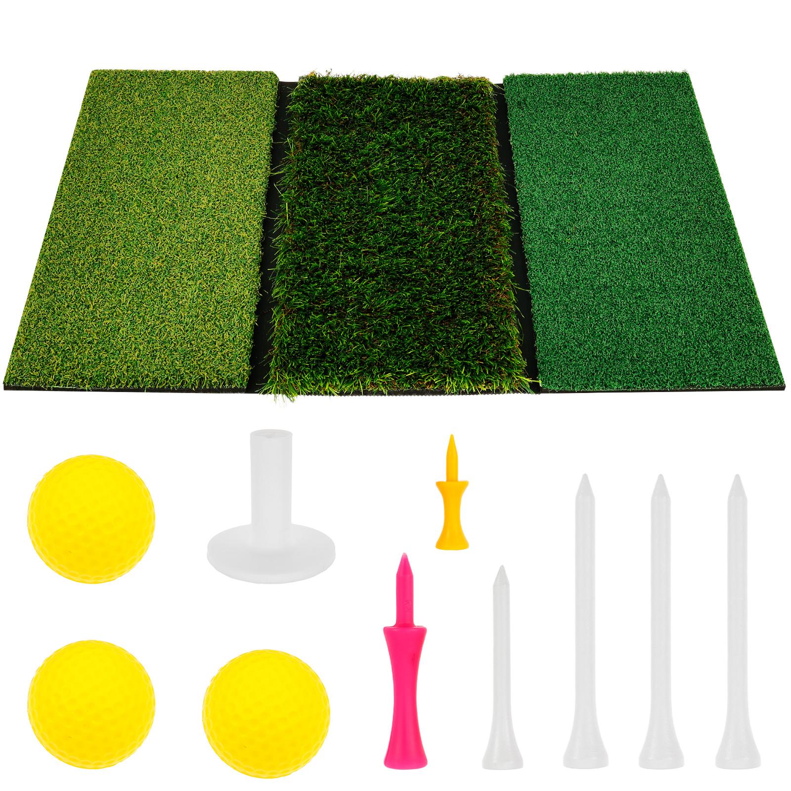 

Golf Hitting Mat Artificial Turf Golf Practice Mat with 3 Balls 6 Tees and 1 Base Portable Nonslip Swing Path Line Training Ma