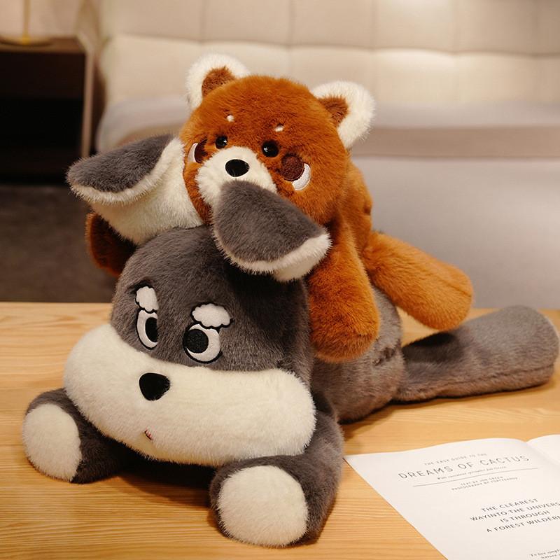 Raccoon And Schnauzer Animal Plush Doll With Embroidery Design For Gift Kids