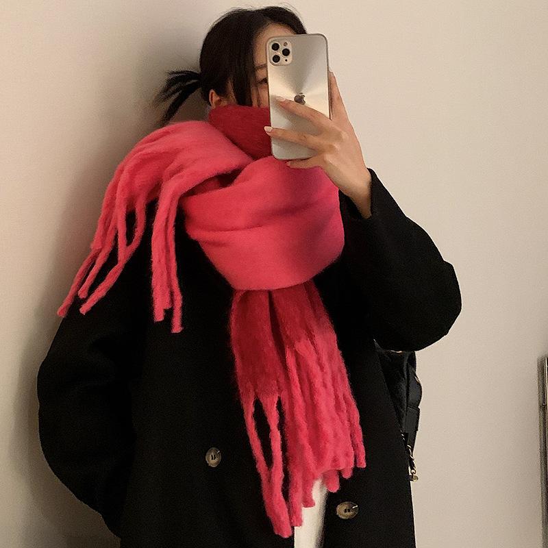 Pink scarf women's new autumn and winter high-end feeling raspberry powder warm shawl versatile scarf