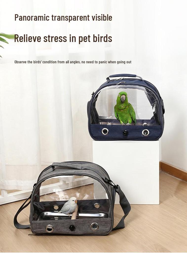 Transparent Breathable Portable Parrot Carrier - Anti-Bite, Handheld & Shoulder Crossbody Bird Cage for Small/Medium Birds Outdoors
