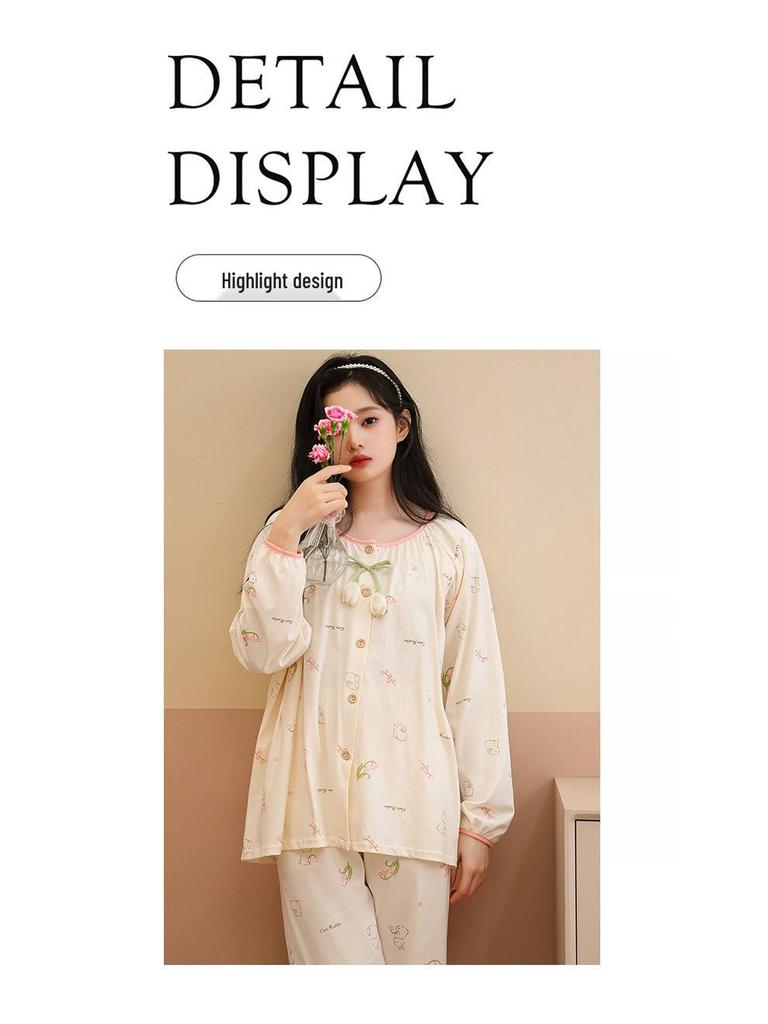 2025 Frühling/Sommer Reine Baumwolle Umstandspyjama für die Zeit nach der Geburt und zum Stillen - Atmungsaktiver Langarm-Cardigan Homewear