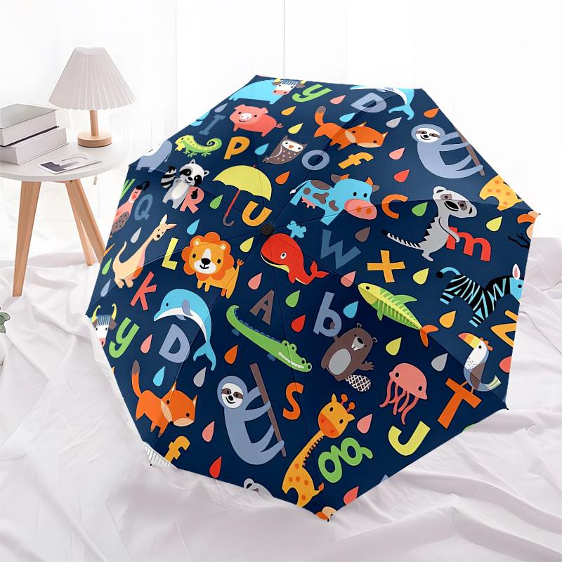

1pc Animal Alphabet Rainforest Creatures Umbrella with Plastic Handle,Compact & Stylish,Cartoon Pattern,Outdoor UmbrellaPT472