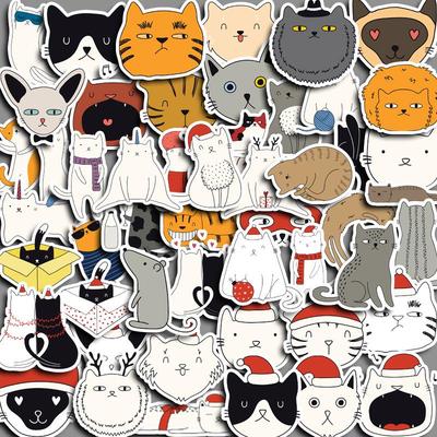 Waterproof Cartoon Cat Stickers: 50-Sheet Kit for Journals, Tablets, and Suitcases