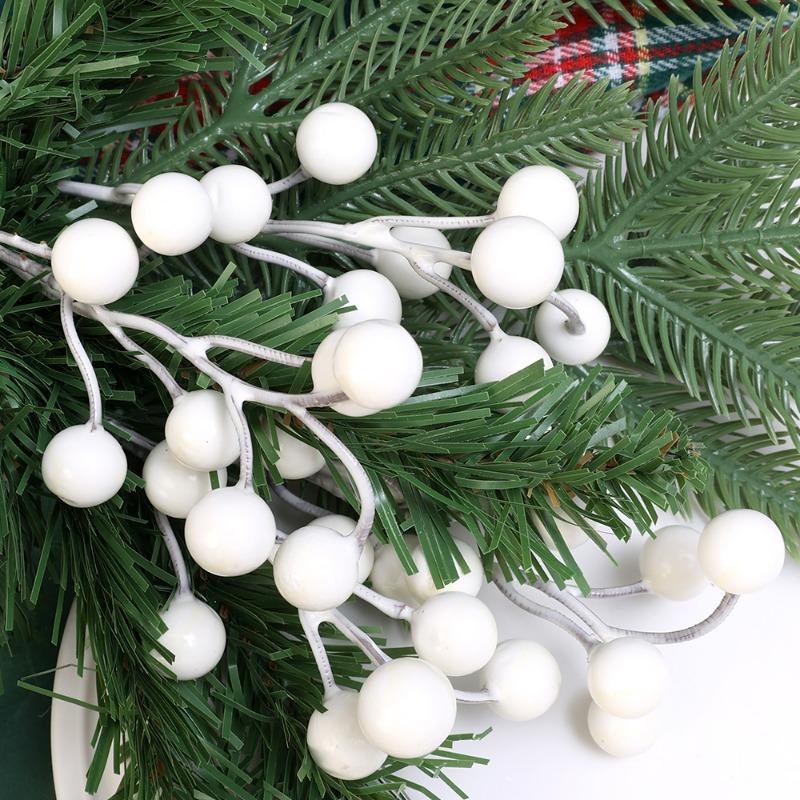 4 Styles White Berry Picks Multiple Heads Holly Berries Stems Branches for Christmas Wedding Winter Decoration Xmas Ornaments