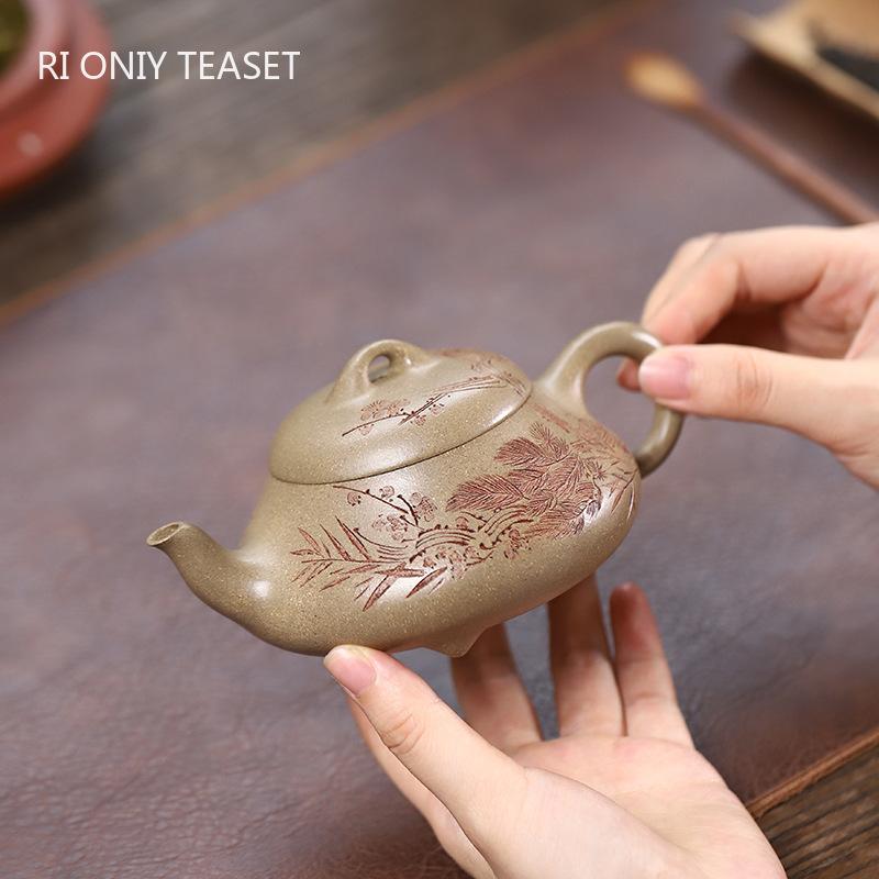 230ml Yixing Purple Clay Teapot Master Hand Carved Pine Tree Tea Pot Kettle Beauty Tea Infuser Chinese Handmade Zisha Tea Set