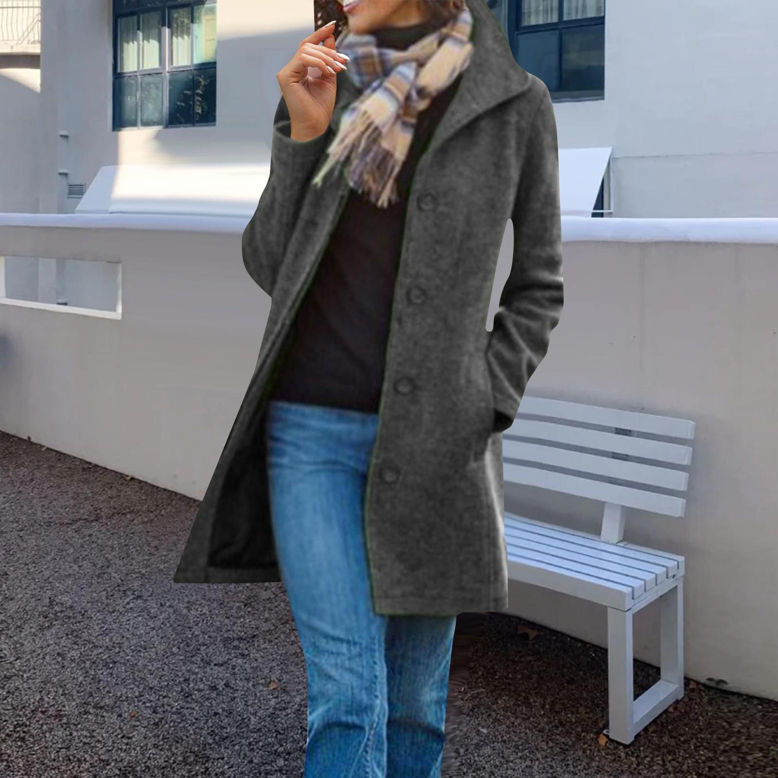 

Женский шерстяной тренч, двойное пальто, повседневная куртка с воротником-стойкой и флисовой подкладкой, верхняя одежда XL