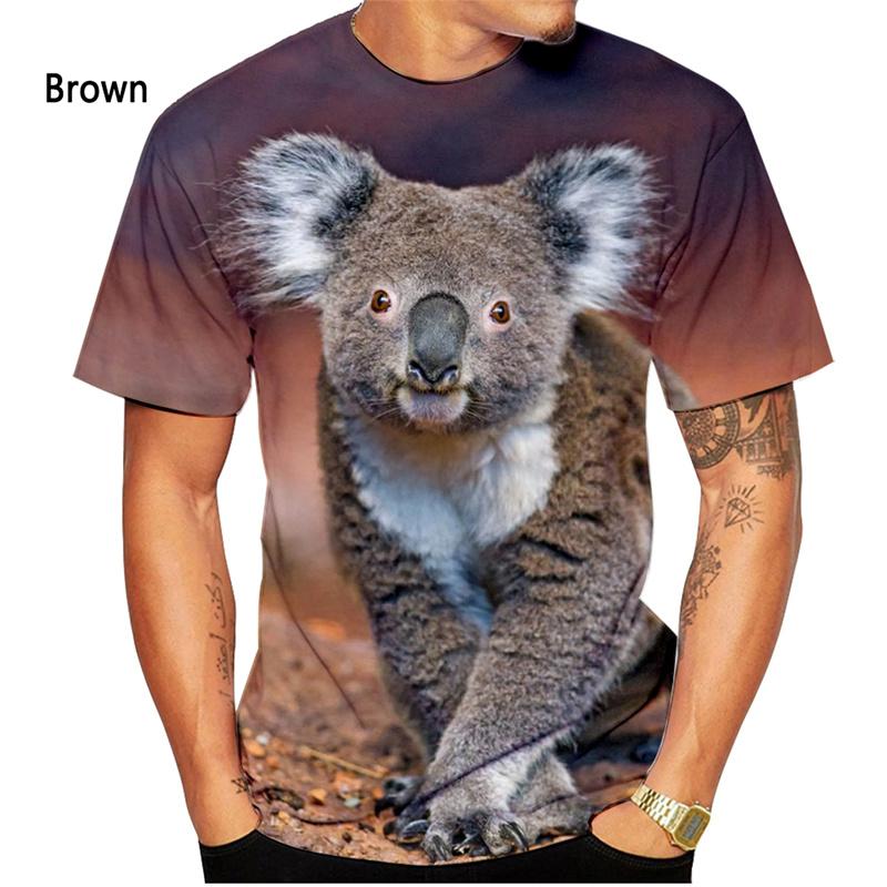 Summer Round Neck 3D Cute Koala Pattern Print Top Fashionable Casual Short Sleeved Men's T-shirts