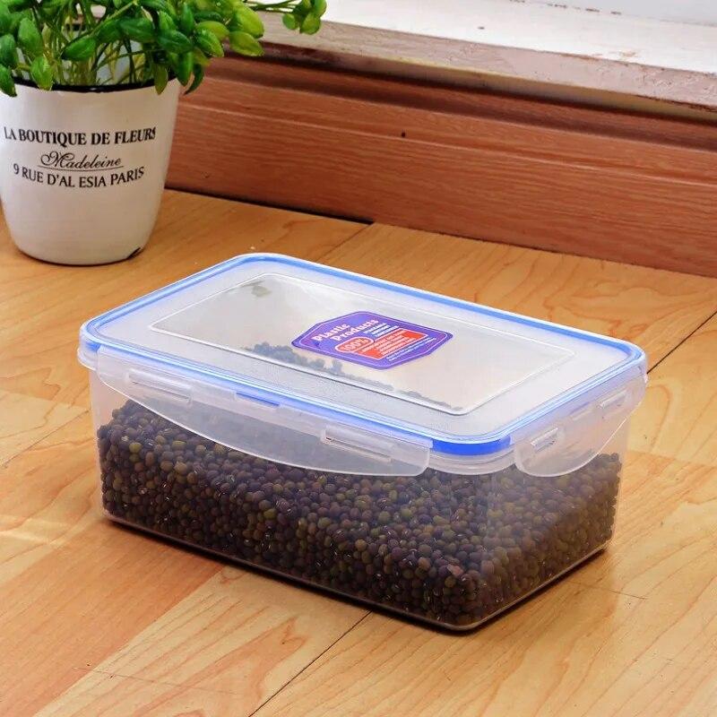 1 Pcs 1500ml Round Rectangle Food Grade Plastic Refrigerator Crisper Four Sided  Sealed Buckle Lunch Box Food Storage Container