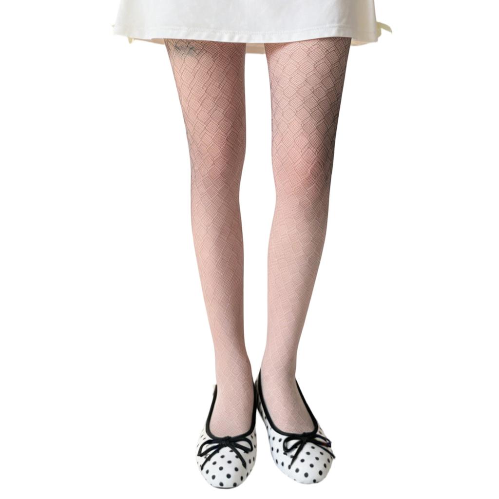 Hollowout Geometric Rhombuses Patterned Fishent Pantyhose Stockings Aesthetic 90s Sheer Mesh Tights Leggings for Women