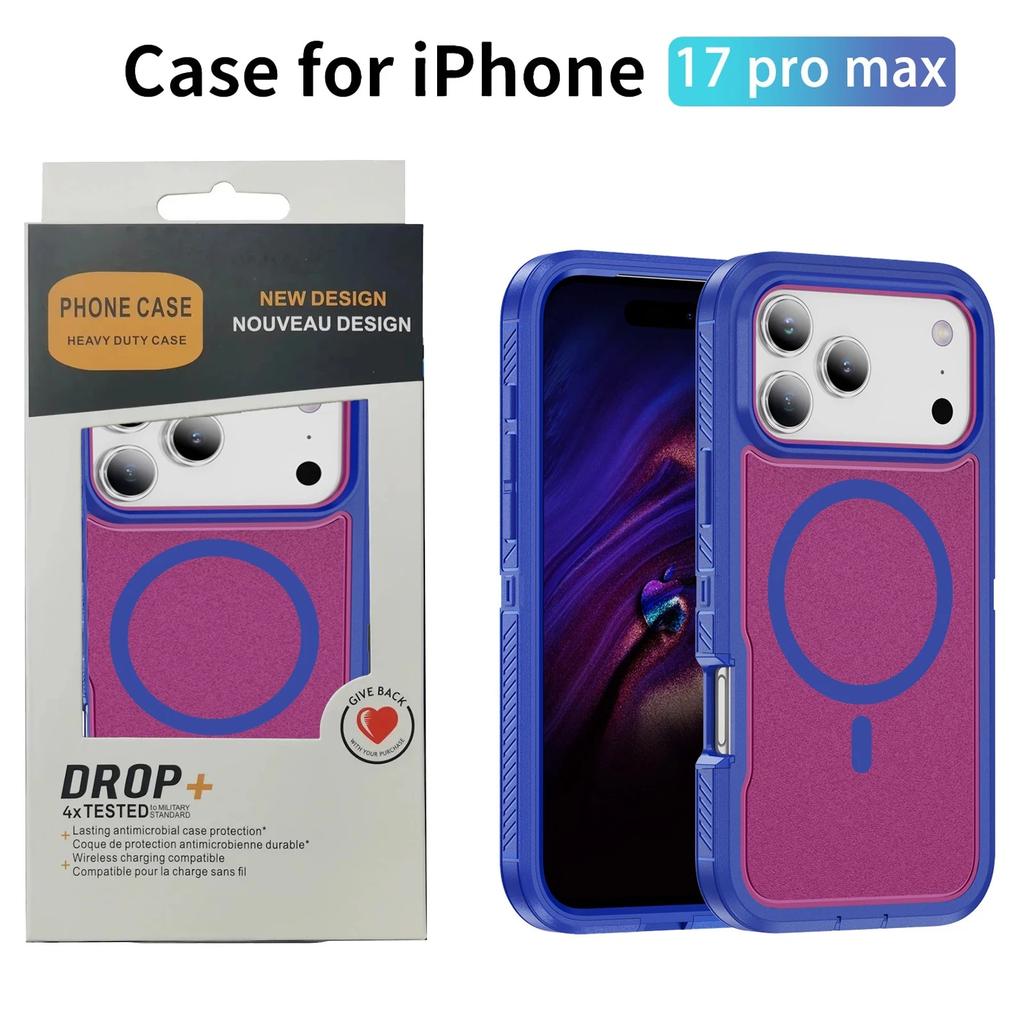 For MageSafe With Anti-Slip Stripes Heavy Defense Armor PC+TPU Case for IPhone 17 Pro Max 16 15 14 13 12 With Box OTT-Box Anti-fall Buffer Hard Cover
