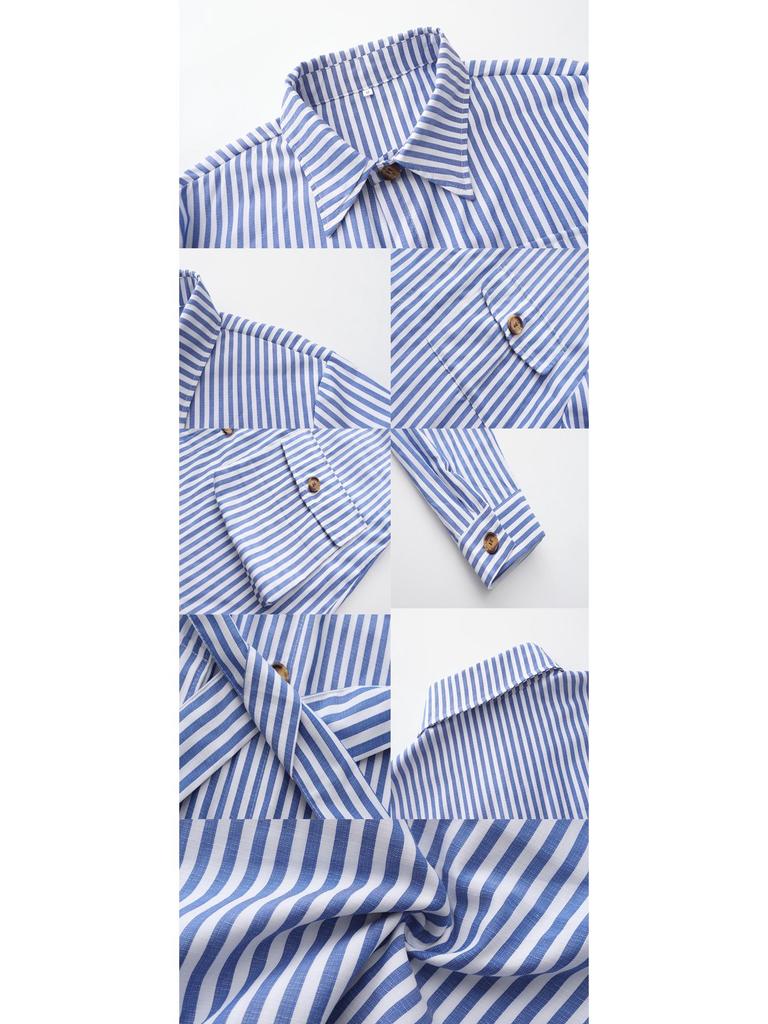 Men's Striped Multi-Pocket Long-Sleeve Cardigan Jacket for Spring and Autumn