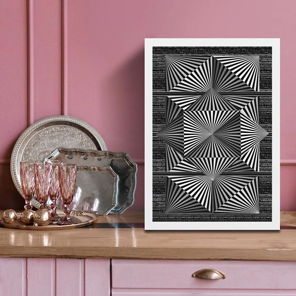 Stampe Poster con Illusioni Ottiche Astratte Per Soggiorno Decorazioni per la Casa Bianco e Nero Trippy Psichedelico Pittura su Tela Arte da Parete