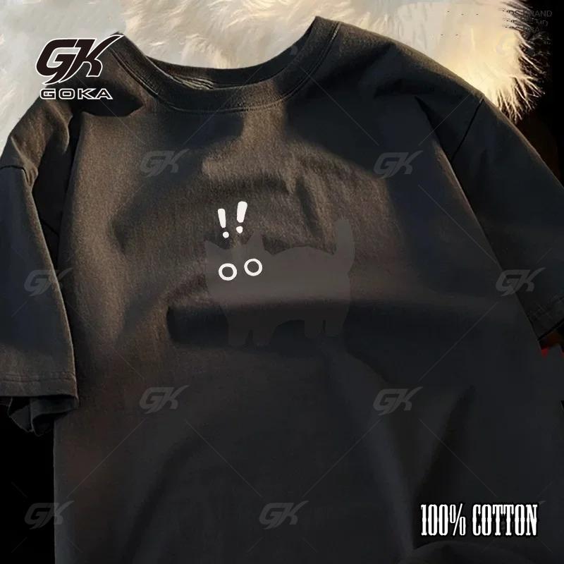 Summer Vintage Cat Pure Cotton Unisex Casual Oversized T Shirt Summer Essentials Soft Cotton Daily Wear 2025 New Tee Top