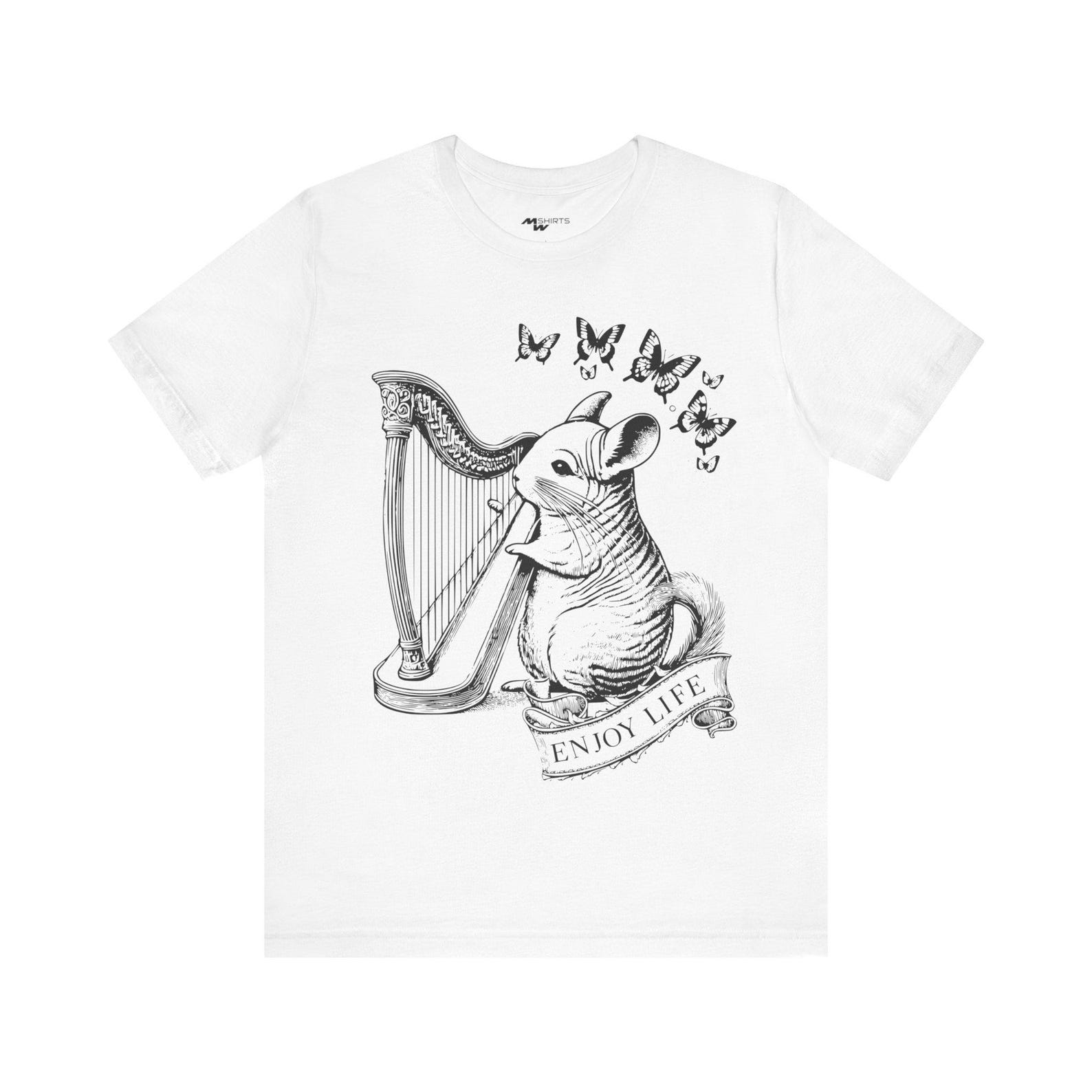 Chinchilla Harpist T-Shirt: Engraving Style, Enjoy Life Ribbon S