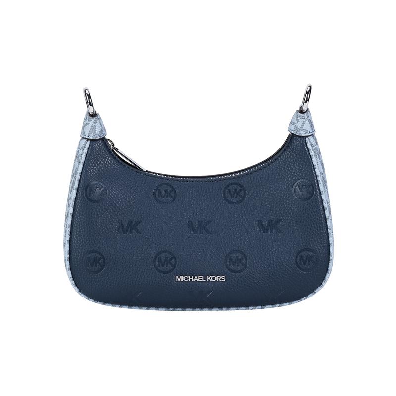 MICHAEL KORS Cora logo embossed zipper closure polyurethane handheld crossbody shoulder bag medium women's navy