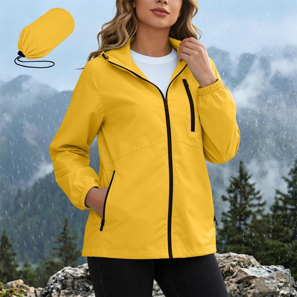 Women's Waterproof Windbreaker Jacket Hooded Outdoor Lightweight Zip Up Windproof Coat with Pockets for Hiking Camping