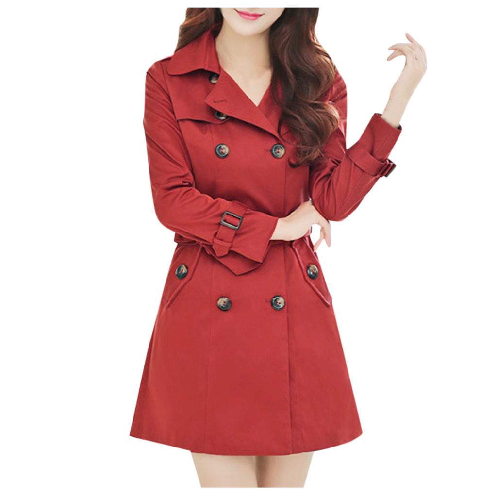 Women Slim Windbreaker Double Breasted Long Trench Coat Jacket Overcoat Outwear