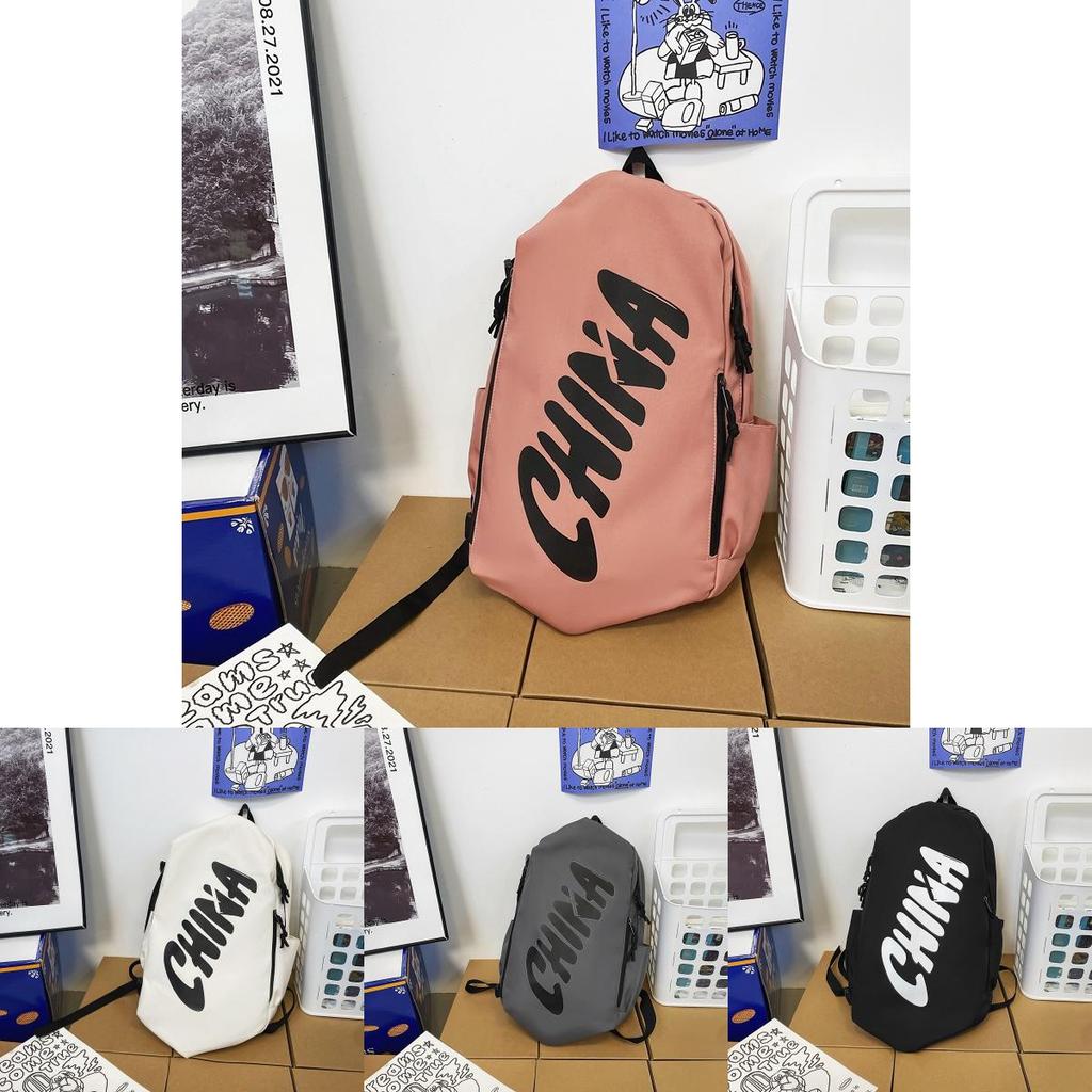 Large Capacity Nylon Student Backpack Withletter Print For Daily Use