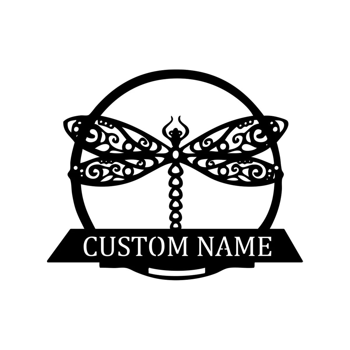 Metal Dragonfly Wall Art, Outdoor Garden Decor, House Sign, Personalized Family Name Plate