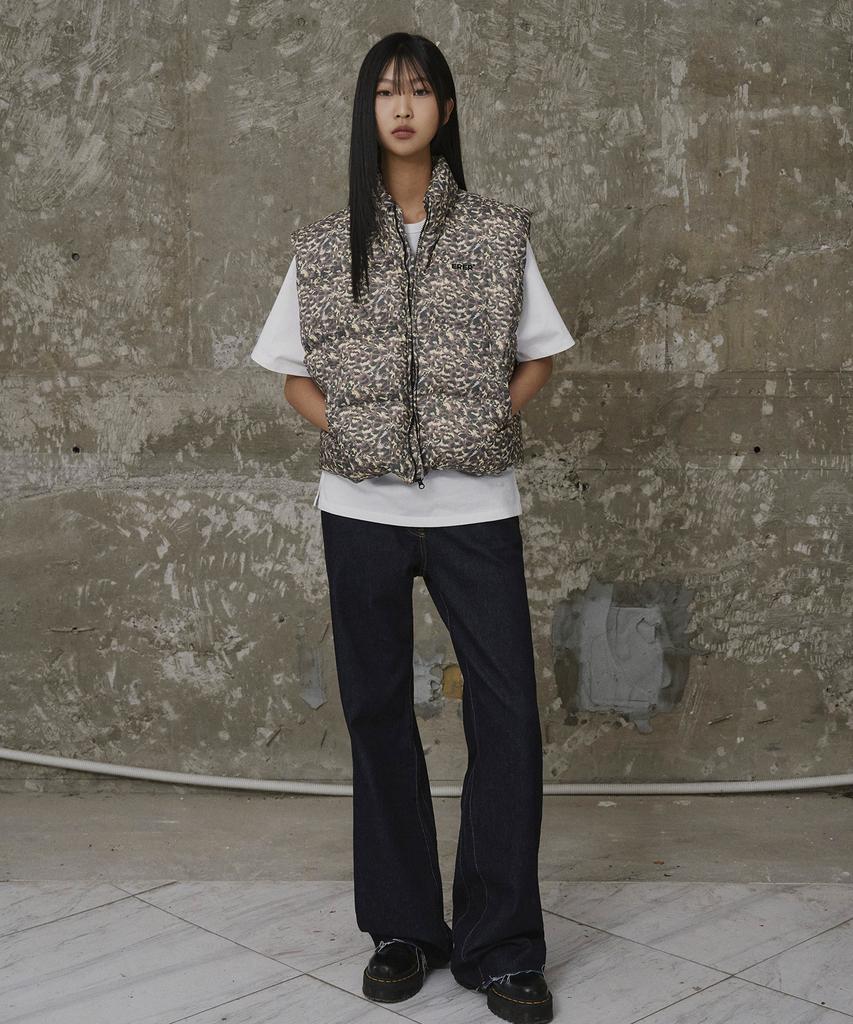 Erer Leopard Print Down Vest Khaki