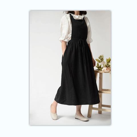 Multicolor cotton and linen girl women youth work apron cross shoulder strap apron embroidery silk чёрный