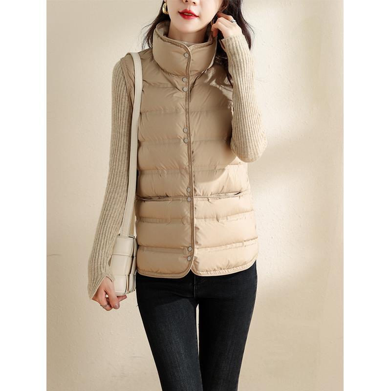 Stand-up collar, light down jacket, women's vest, short model, new autumn and winter, rubber-pressed down vest, vest, vest jacket tide