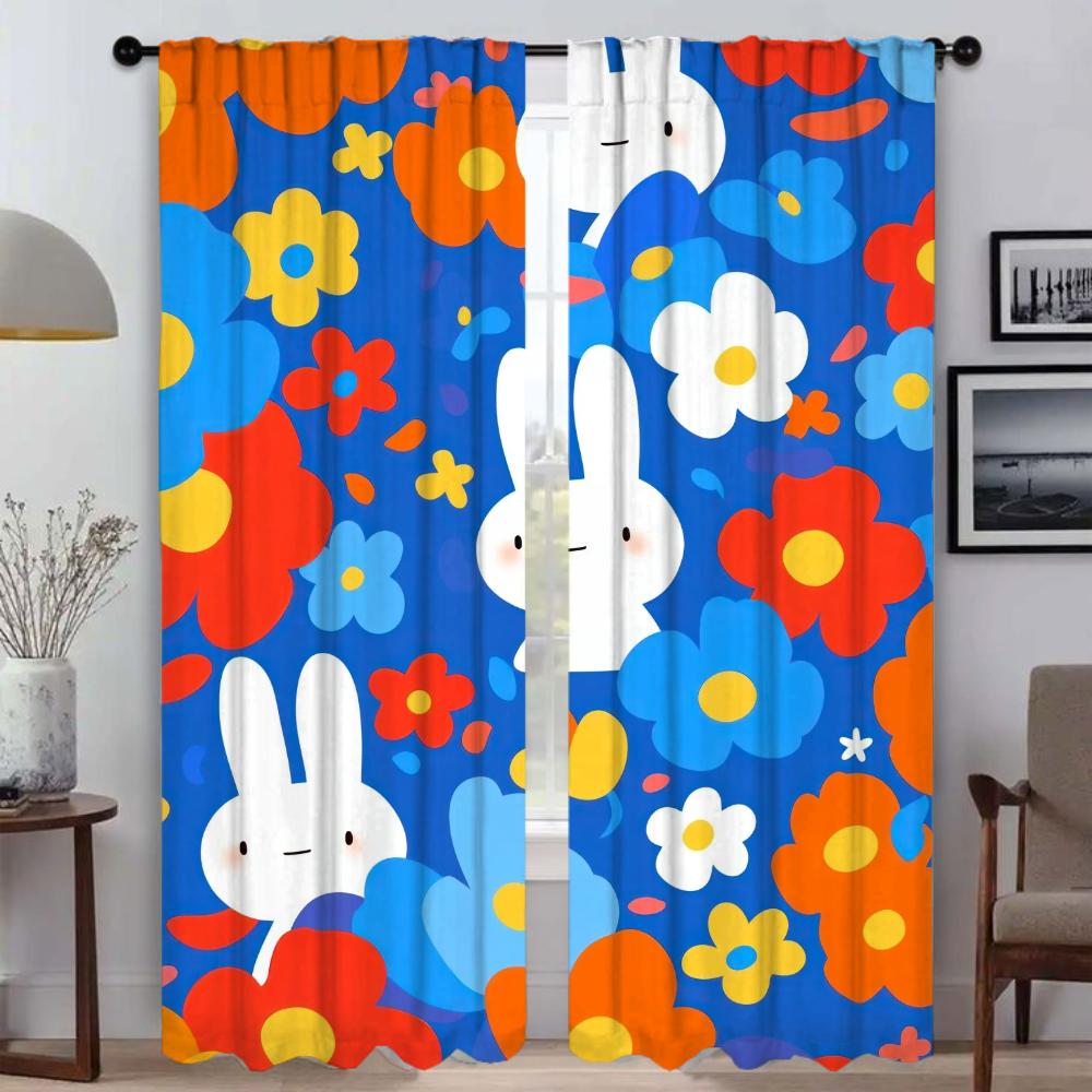 Colorful Bunny Curtains for Living Room Curtain Shades Halloween Decoration Partition Home Interior Curtains 2 Pieces Kitchen