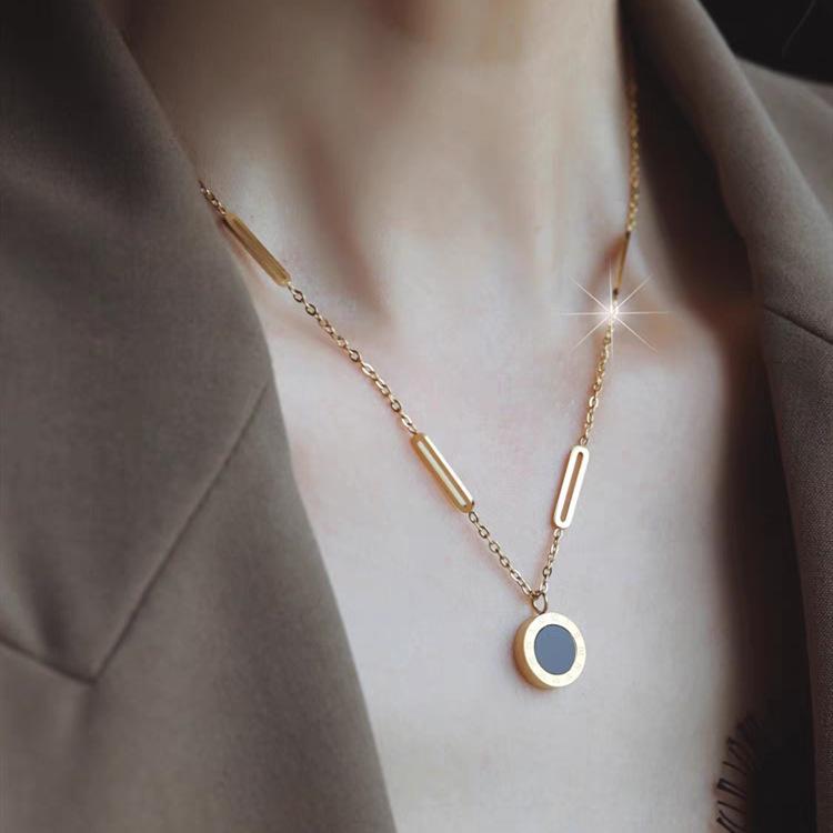 Титановая сталь Корейский стиль Римские цифры Ключица Ожерелье для женщин розового золота