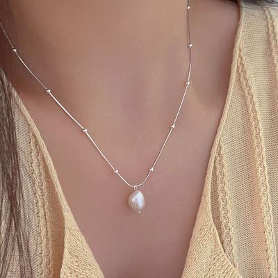 S925 Sterling Silver Natural Baroque Pearl Necklace for Women's New Minimalist and Cool Style Neck Chain