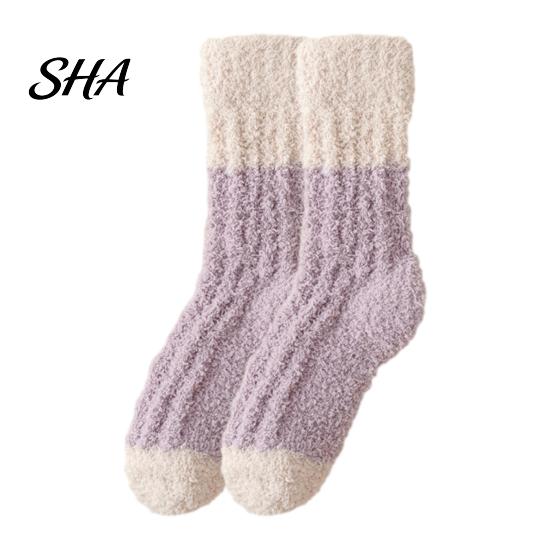 Warm Crew Socks for Winter Thickened Long Plush Women, Coral Fleece Socks, Cold Feet Relief Thermal Sleep Anti-static Contrast Color Indoor