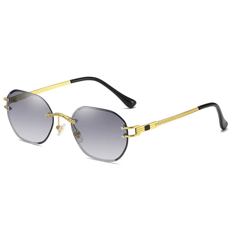 Gafas de Sol Azules Sin Montura Cuadradas Metálicas de Alta Calidad Estilo Verano Espejo para Hombres Mujeres