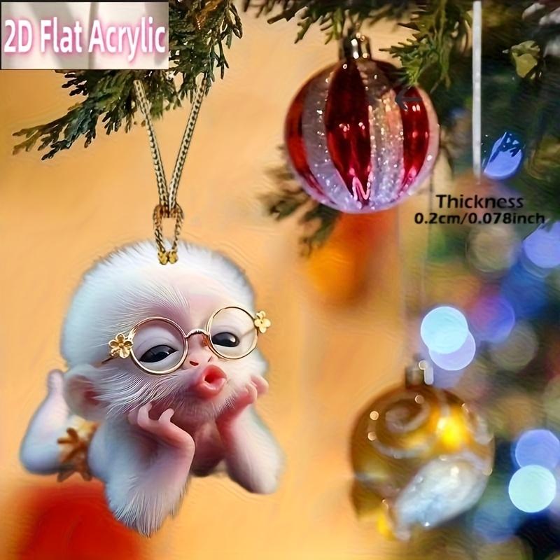 Cute 2D Monkey Car Mirror Hanging Ornament - Adorable 2D Flat Monkey Keychain, Backpack Pendant, and Christmas Tree Decoration