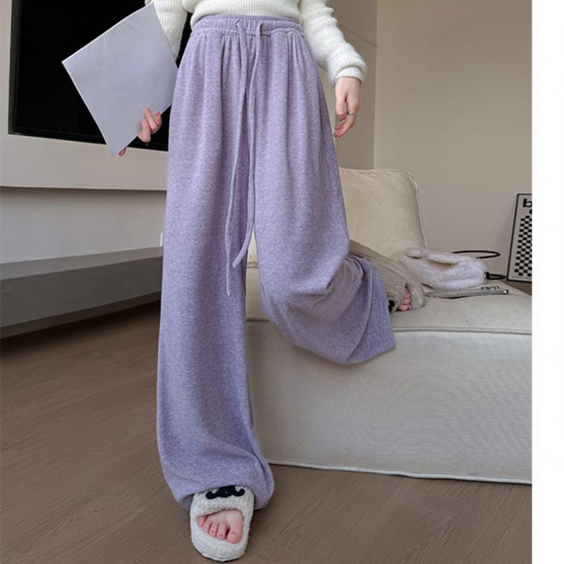 

White Soft Glutinous Towel Pants for Women In Autumn and Winter High Waist Droop Loose Glutinous Rice Pants Straight-leg Casual Lazy Wide-leg Pants XL