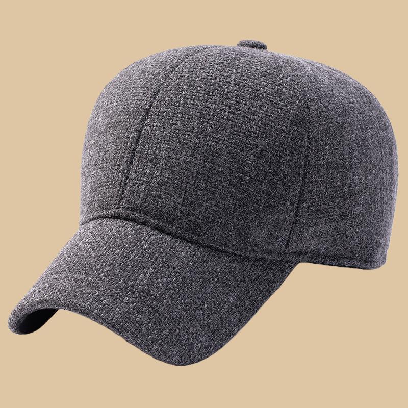 Big Head Men Oversize Baseball Cap with Ear Flaps Wool Blend Bomber Hat Casual Warm Fleece Sports Cap Winter Trooper Trapper Hat Head 55-59cm серый