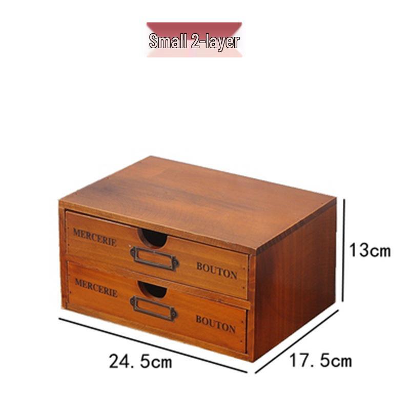 Solid Wood Multi-Layer Office Desk Organizer and Cosmetics Storage Box