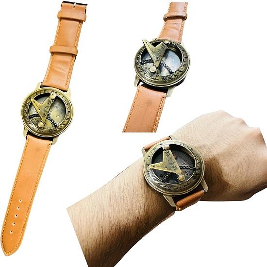 Sundial Compass Watch Vintage Brass Hand Watch Sundial and Compass