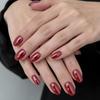 Daily Retro Red Electroplated Wearable Short Oval Nail Stickers - Solid Color Manicure, 32 Removable Pieces