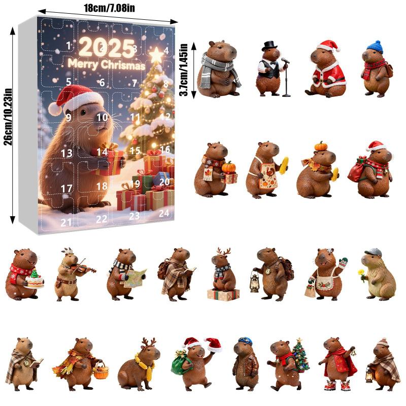Capybara Weihnachts-Countdown-Kalender 24 Tage Adventsschmuck 2D Acrylanhänger Niedliche Feiertagsdekoration zum Aufhängen für Zuhause Baum