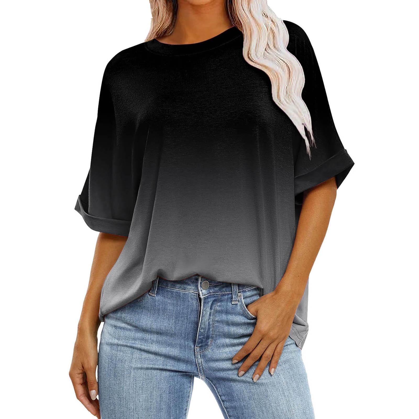 

Женская свободная объемная футболка в градиентную полоску с круглым вырезом и длиной до плеч, с короткими рукавами, топ XL чёрный