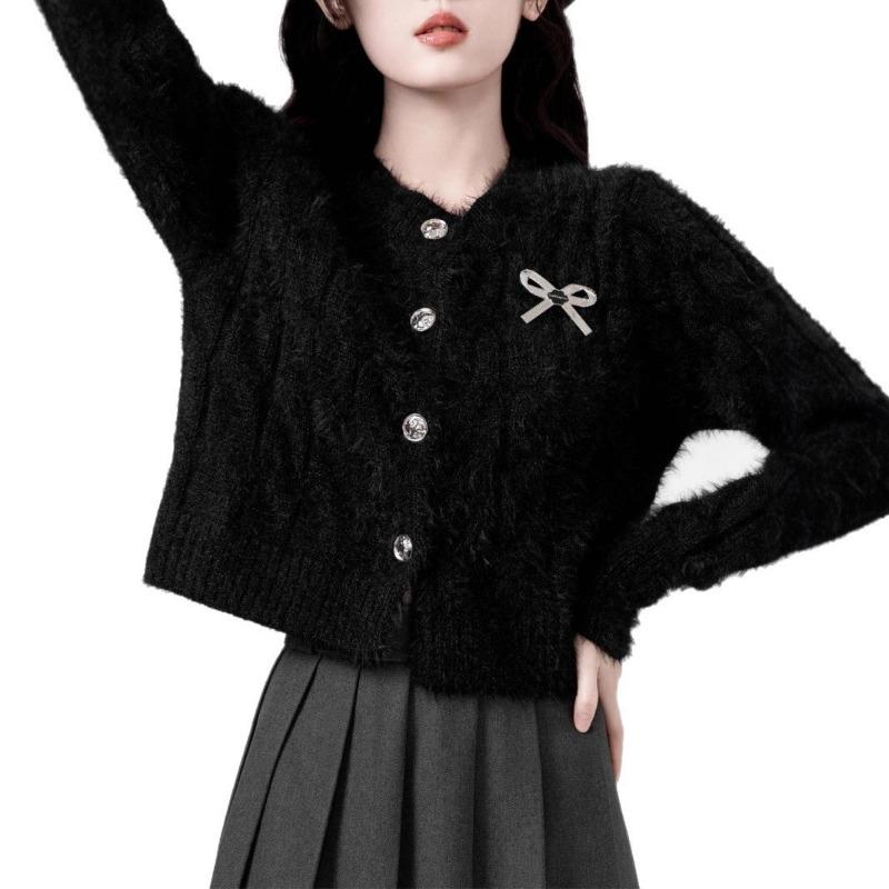 Imitation mink sweater women's autumn top new gentle wind round neck twist women's knitted cardigan jacket