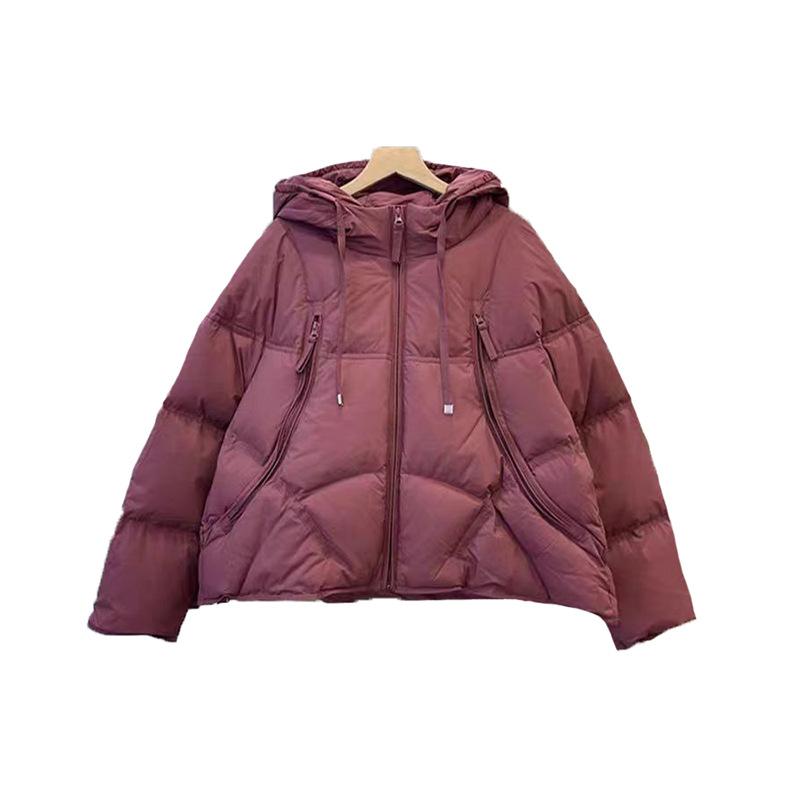 White duck down short hooded down jacket women's 2024 winter new age-reducing small thickened loose bread jacket