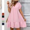 Women's V Neck Ruffle Hem Midi Dress Loose High Waist Solid Short Raglan Sleeve Polyester Casual Vacation Summer Dress