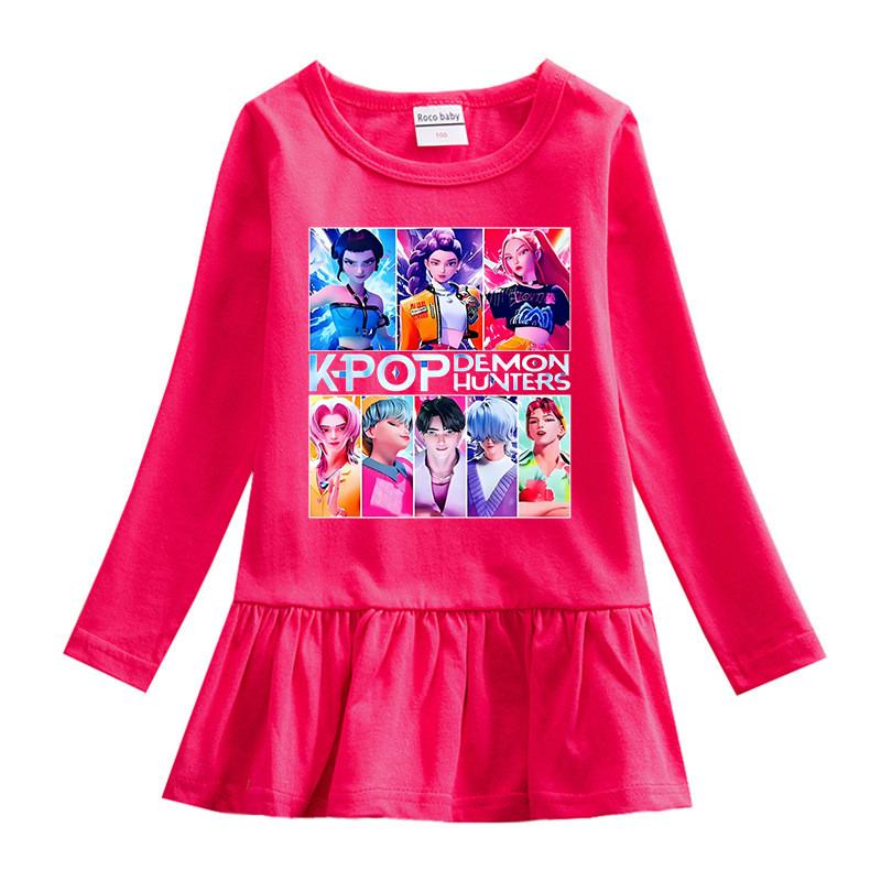 Girls Cartoon Kpop Rumi Zoey Mira Hunters Print Pleat Mesh Dress