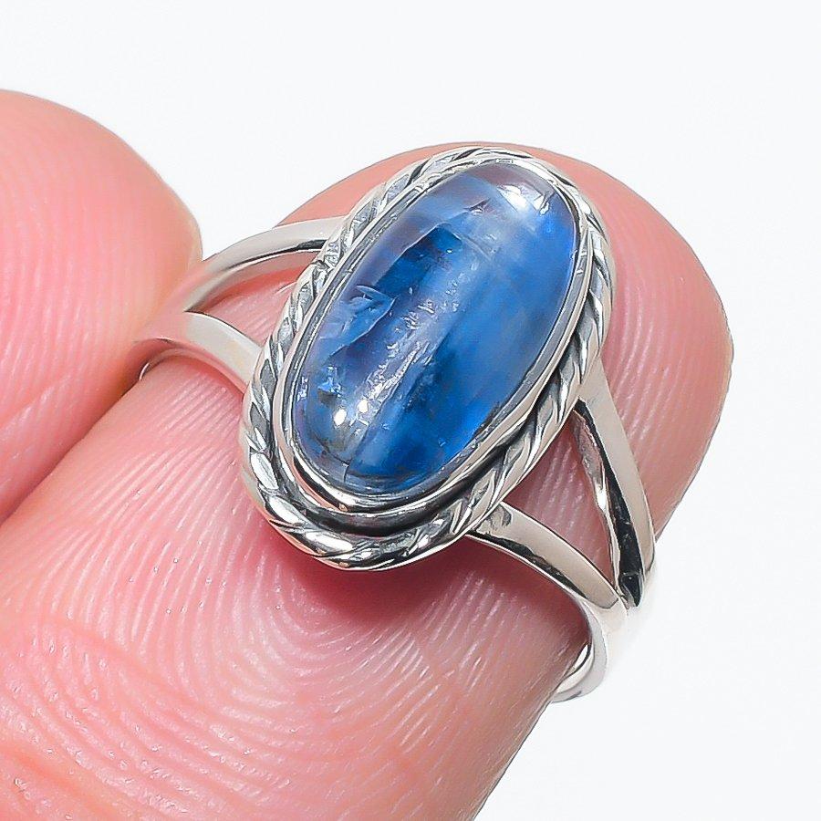 

Natural Blue Kyanite Gemstone Handmade 925 Solid Silver Jewelry Ring Size 6 b4w61