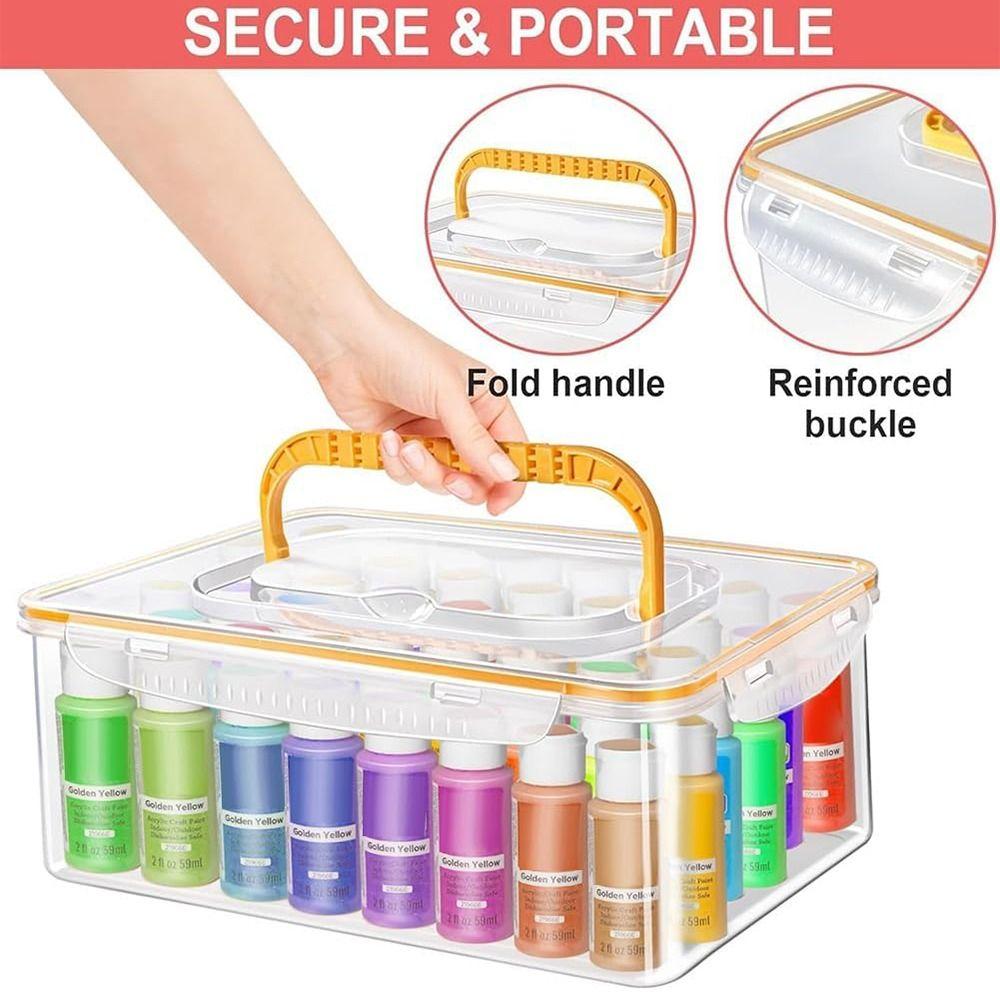 Extra Large Capacity Acrylic Paint Storage Box with Handle Clear Box  for Acrylic Paint