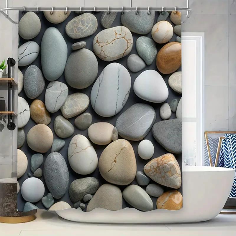 

Stylish Stone Print Shower Curtain Waterproof Bathroom Decor 3D Printing Washable Home Decoration Black White Beige Gray Stones W60H190(CM)-1 Pcs