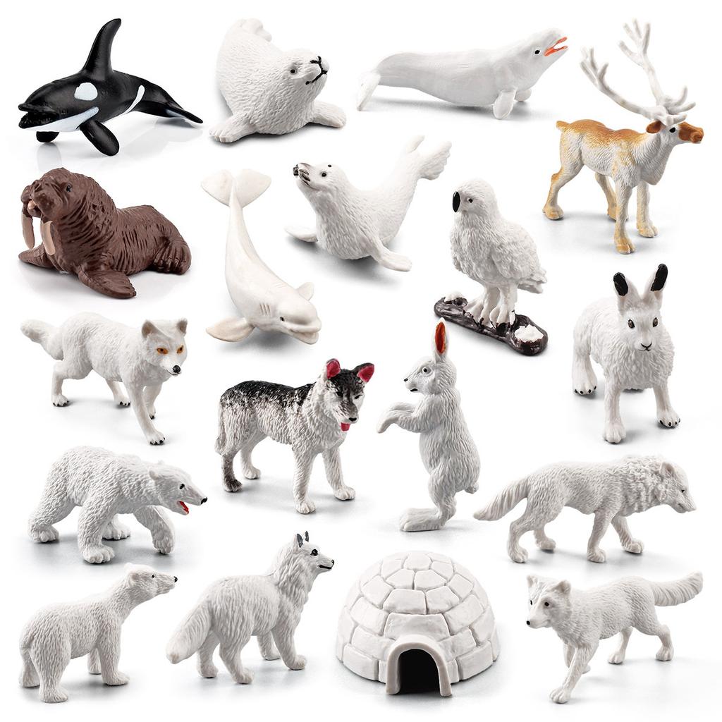Children'S Simulation Animal Model 18-Piece Mini Igloo Arctic Winter Animal Beluga Husky Ornament Toy