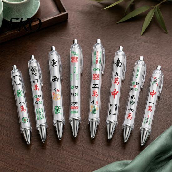 Unique Stationery for Card Players 8 Pcs Ballpoint Pens, Chinese Mahjong Retractable Rolling Ball Fine Point Ink Pen Students Smooth Writing Gel Pen,